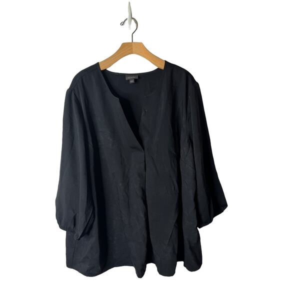 J. Jill Tops - J. Jill Wearever Easy Care Plus 2X Black Sand-washed 3/4 Sleeve V-Neck Blouse